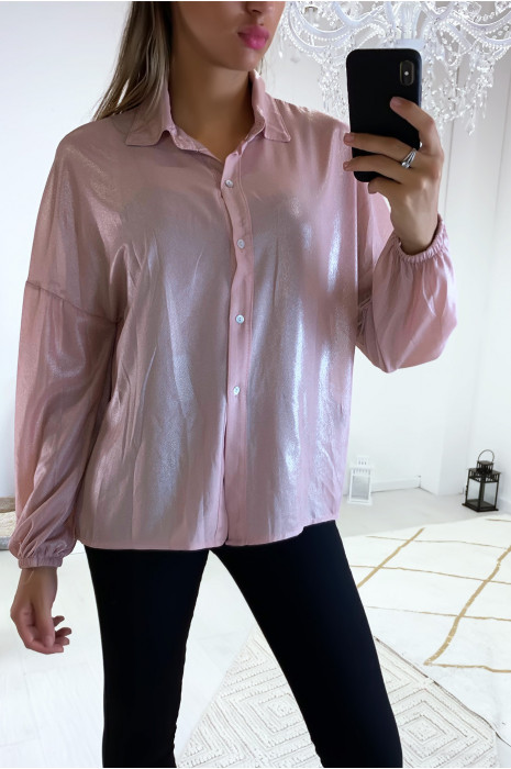 Magnifique chemise de soirée en rose dans une superbe matière brillante - 2