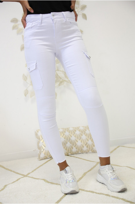 Jeans slim blanc en coton avec poche sur les cotés A2013-1 - 1