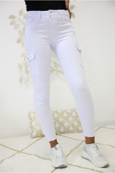 Jeans slim blanc en coton avec poche sur les cotés A2013-1 - 2