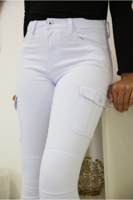 Jeans slim blanc en coton avec poche sur les cotés A2013-1 - 4