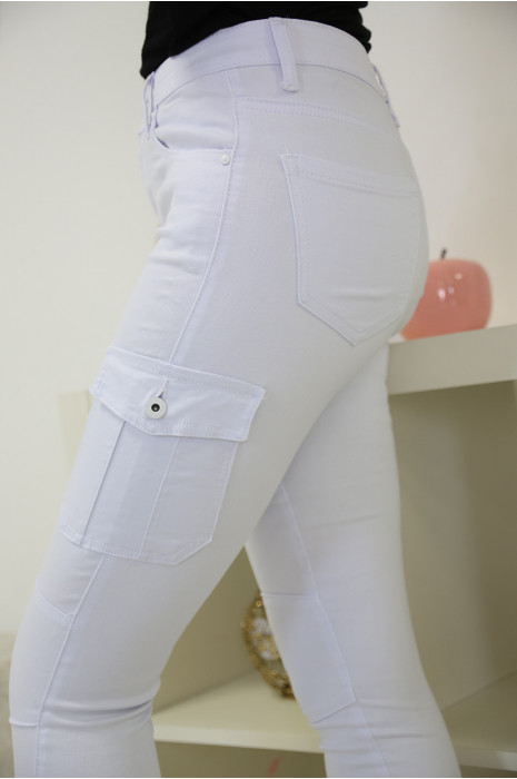 Jeans slim blanc en coton avec poche sur les cotés A2013-1 - 8