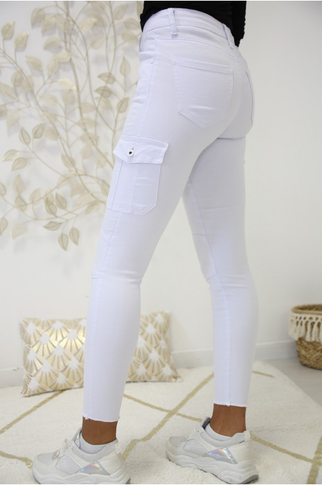Jeans slim blanc en coton avec poche sur les cotés A2013-1 - 9