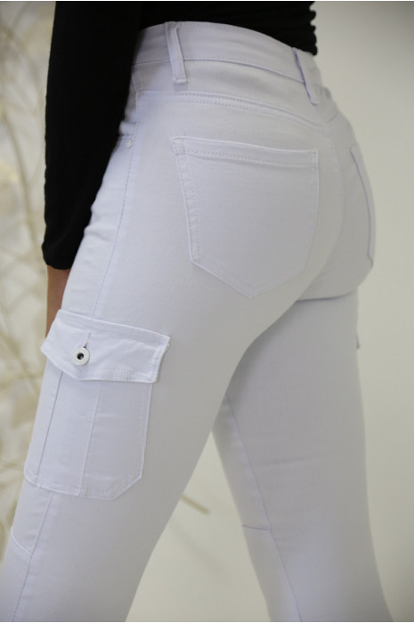 Jeans slim blanc en coton avec poche sur les cotés A2013-1 - 10