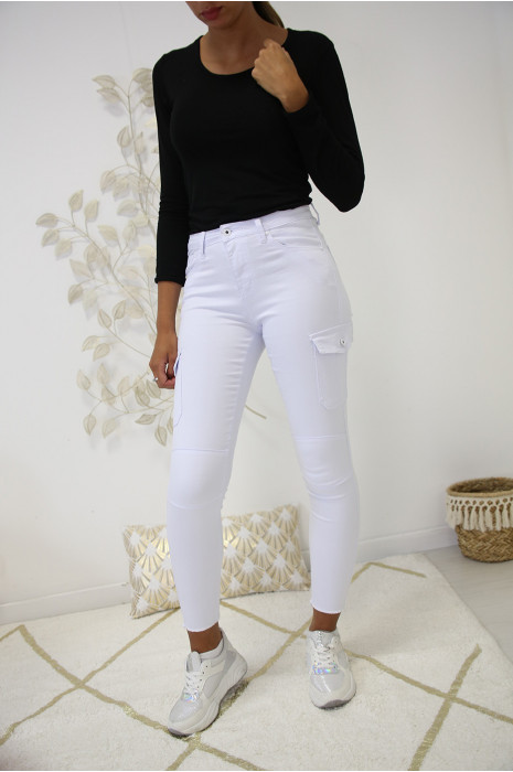 Jeans slim blanc en coton avec poche sur les cotés A2013-1 - 12