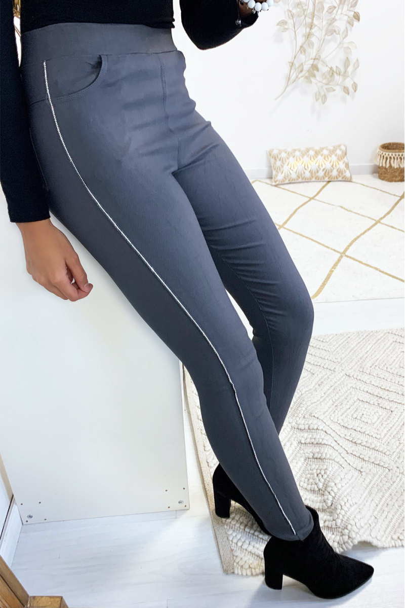 Sublime pantalon slim anthracite avec bande pailleté - 2