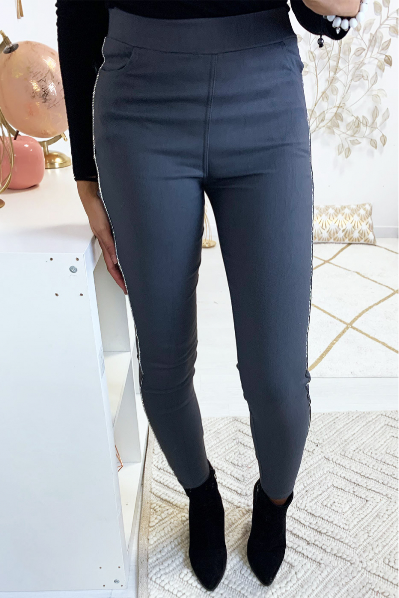 Sublime pantalon slim anthracite avec bande pailleté - 4