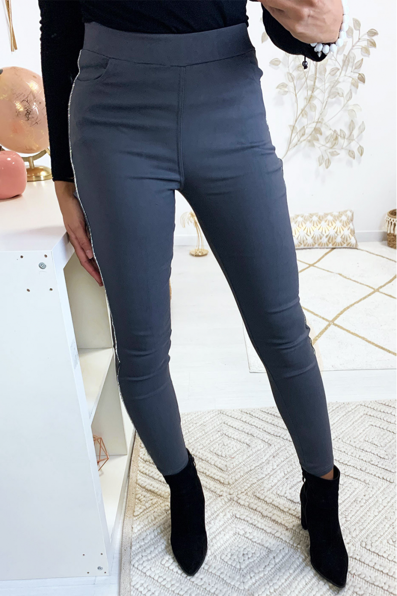Sublime pantalon slim anthracite avec bande pailleté - 5