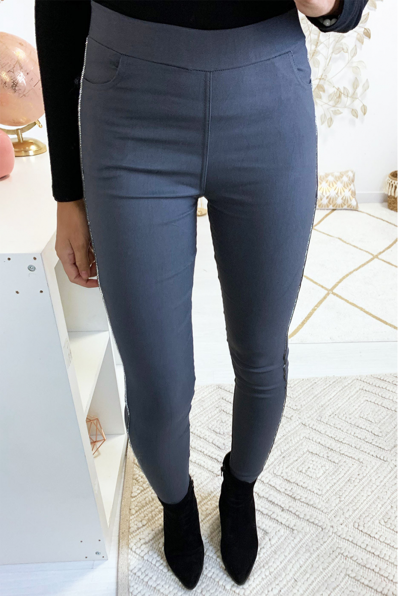 Sublime pantalon slim anthracite avec bande pailleté - 7