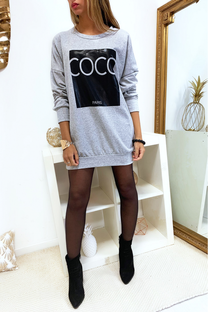 Gray sweatshirt with COCO writing on a shiny background - 1
