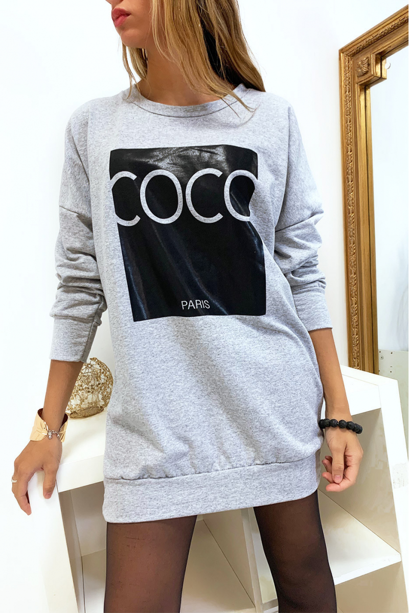 Gray sweatshirt with COCO writing on a shiny background - 2
