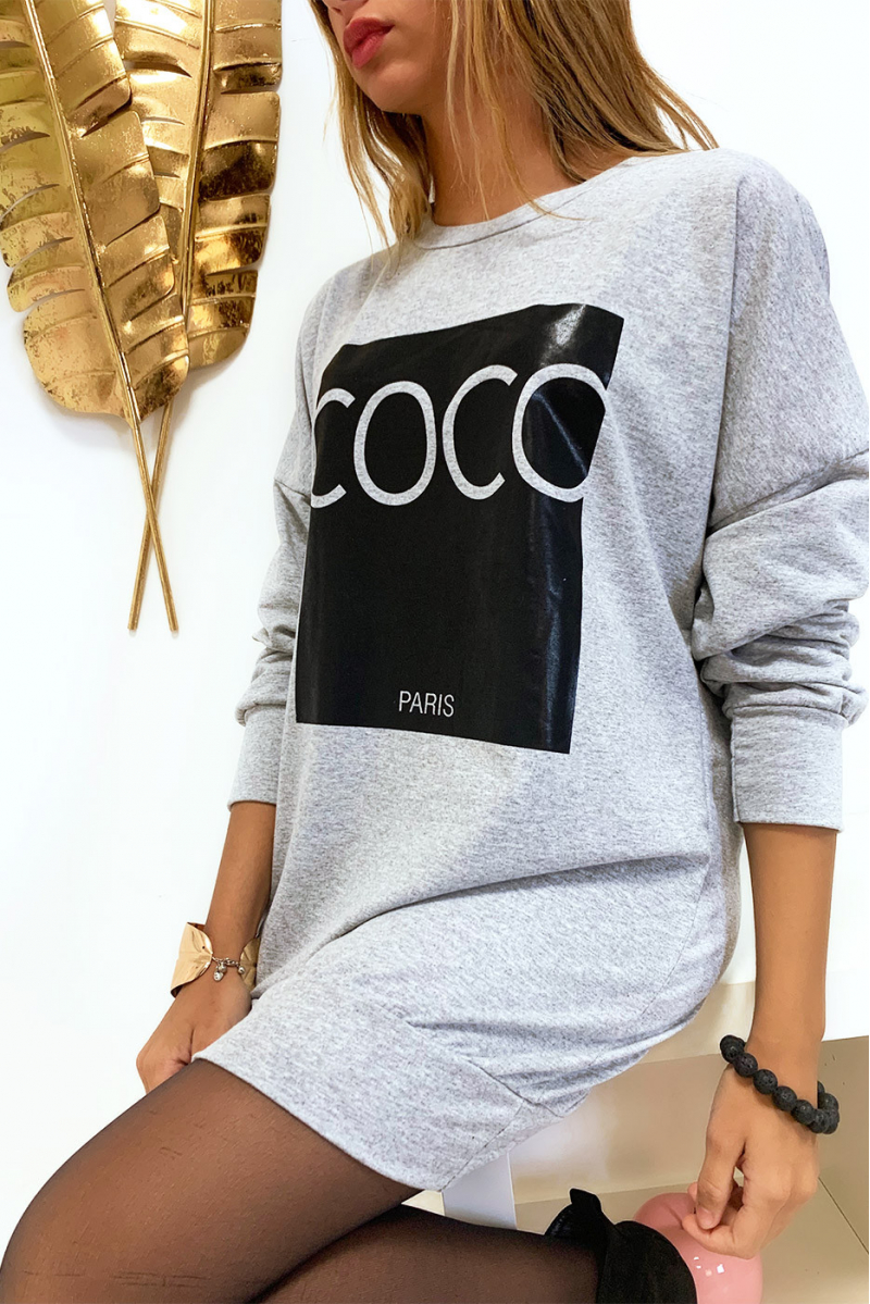 Gray sweatshirt with COCO writing on a shiny background - 4