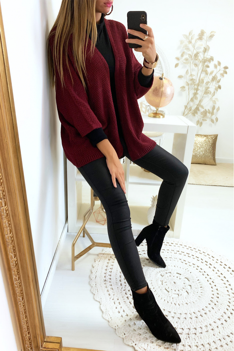 Joli gilet bordeaux style kimono Joli gilet bordeaux style kimono