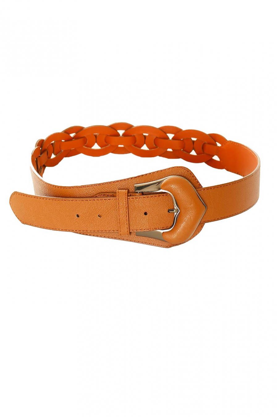 Asymmetrische Camel gevlochten riem met zilveren gesp. BG-0517 - 1