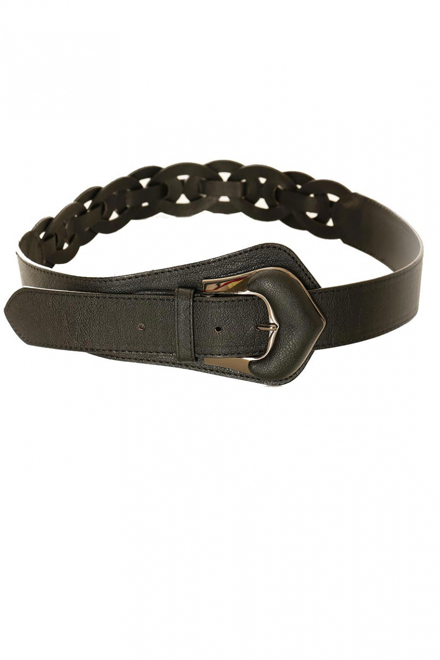 Ceinture tressée noire asymétrique à boucle argentée. BG-0517 - 1