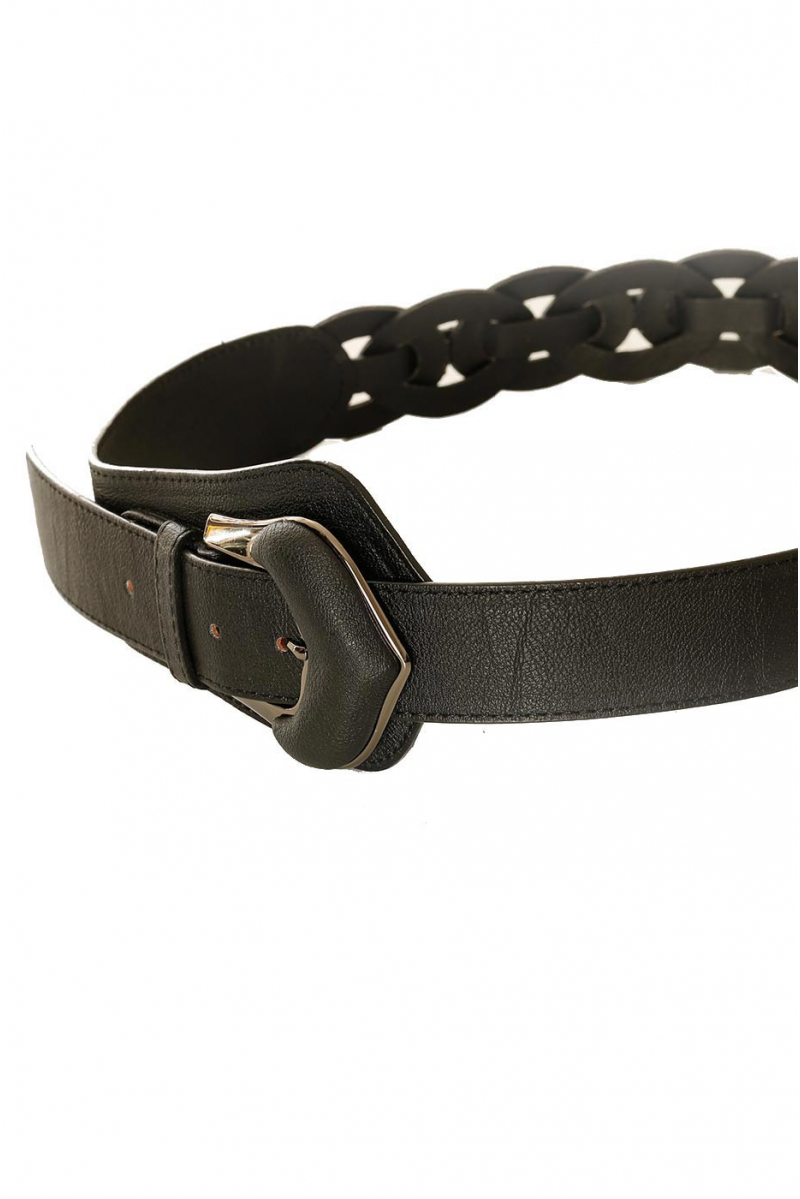 Asymmetric black braided belt with silver buckle. BG-0517 - 3