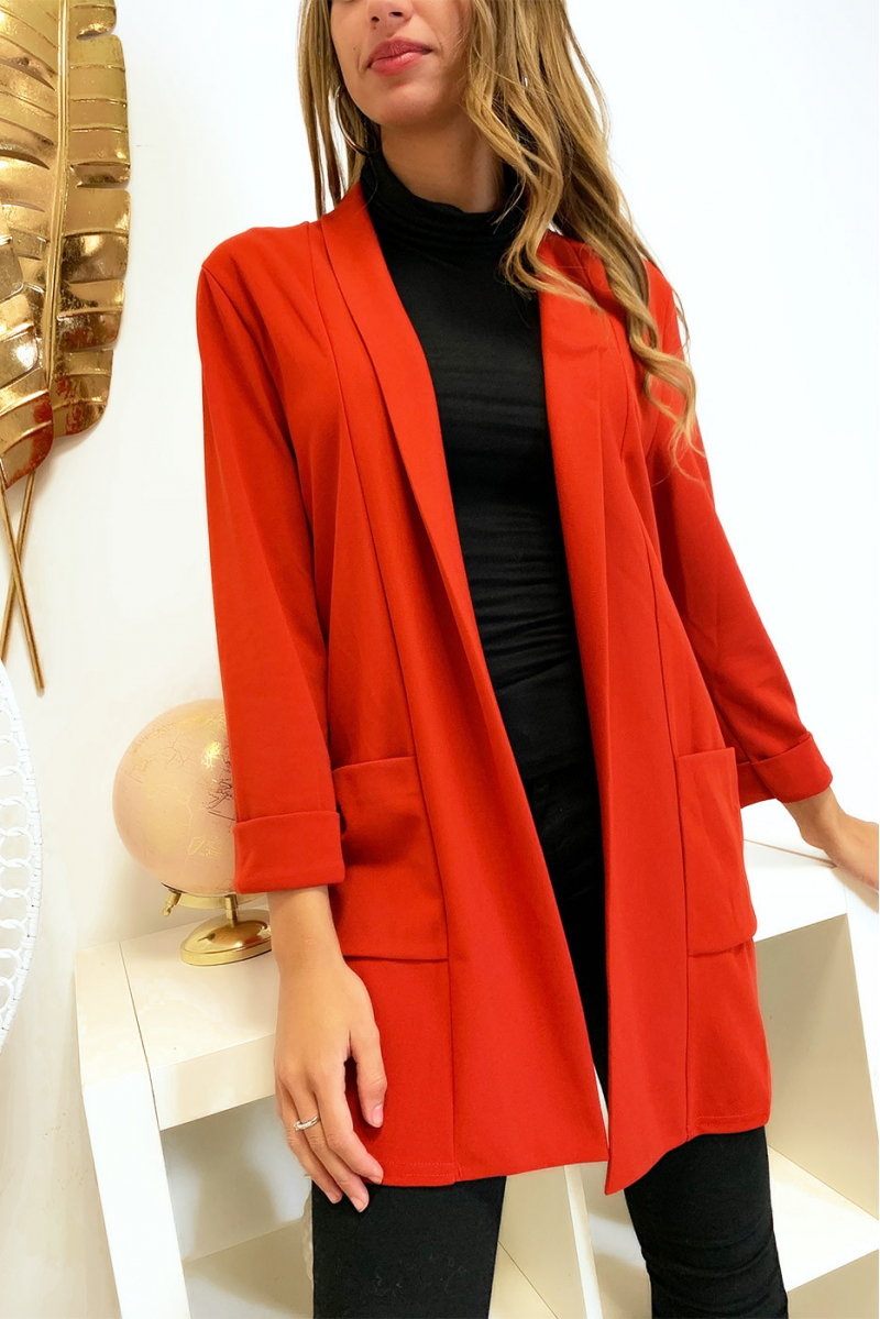 Longue veste blazer rouge avec poche