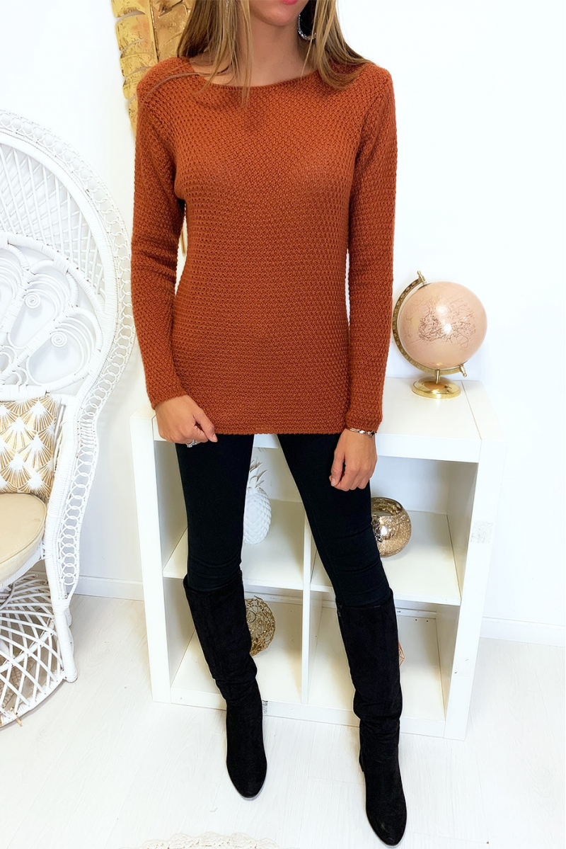 Joli pull cognac très fashion tressé à l'arrière - 5