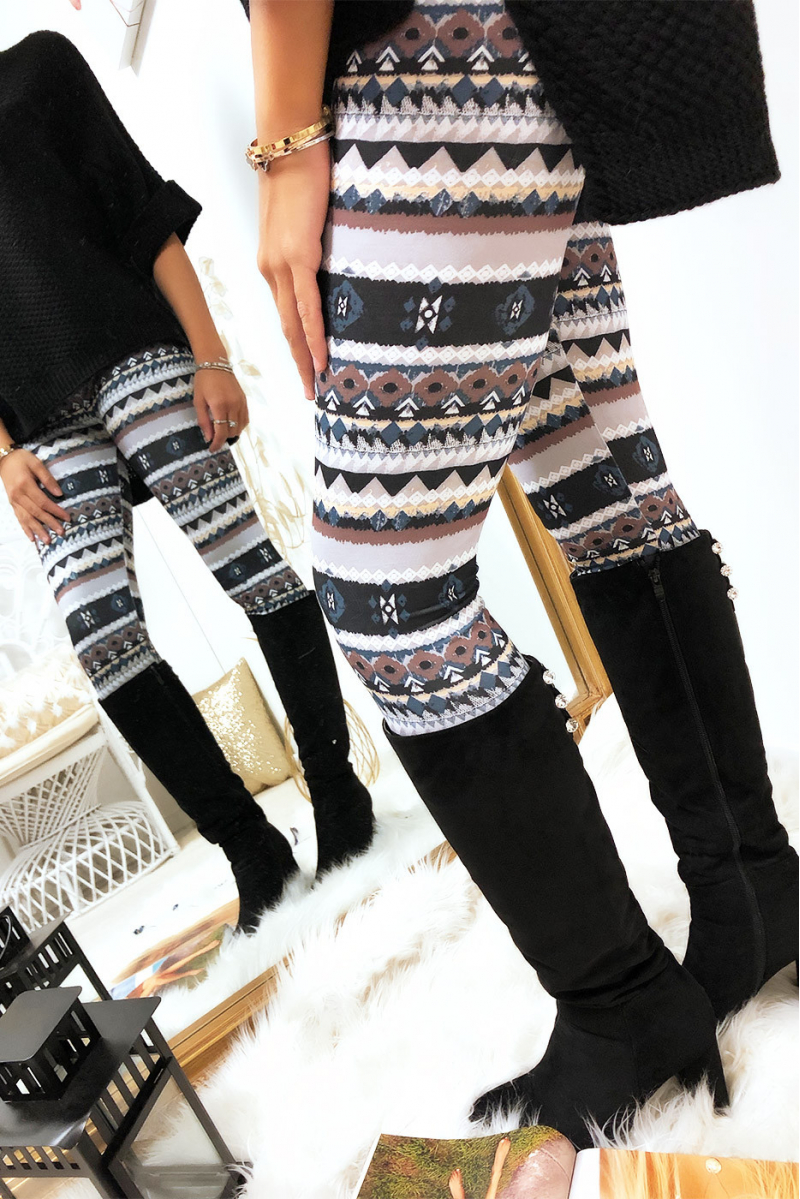 Leggings with gray, brown and blue geometric prints. G9-243 - 6