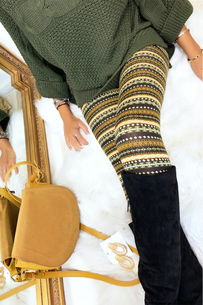 Leggings d'hiver acrylique en Kaki, Camel, Choco et jolie motif. Leggings pas cher. 105 - 4