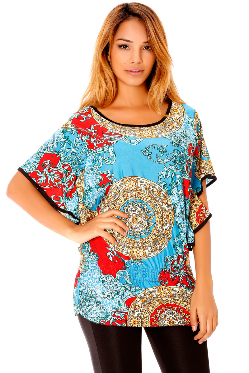 Light Blue tunic, with prints and elastic at the waist, very light to wear. Tendency. BS201261C - 2