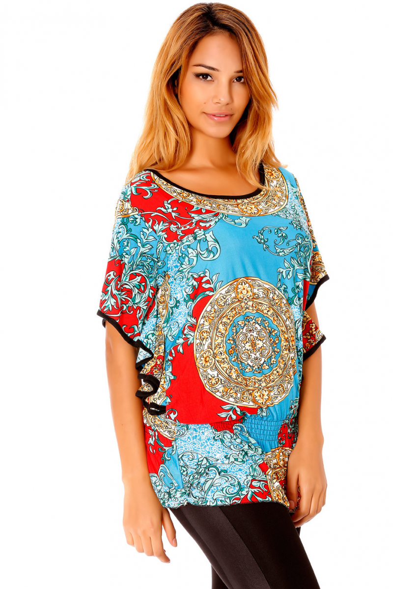 Light Blue tunic, with prints and elastic at the waist, very light to wear. Tendency. BS201261C - 3