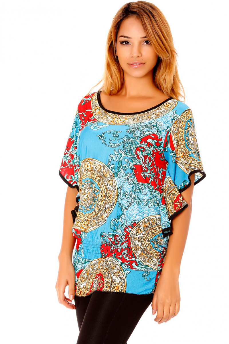 Light Blue tunic, with prints and elastic at the waist, very light to wear. Tendency. BS201261C - 4