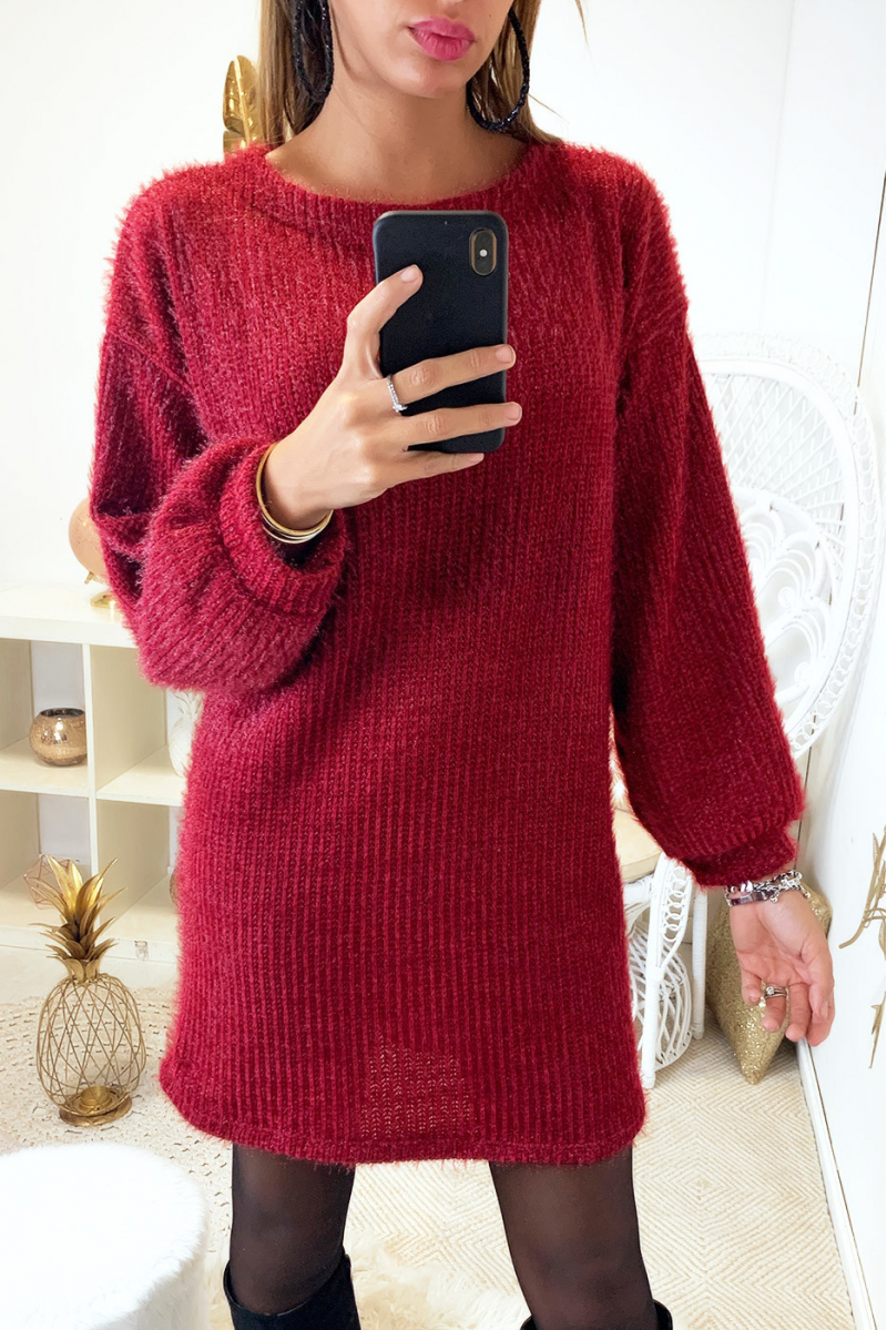 Robe tunique ample en maille bordeaux très doux Robe tunique ample en maille bordeaux très doux