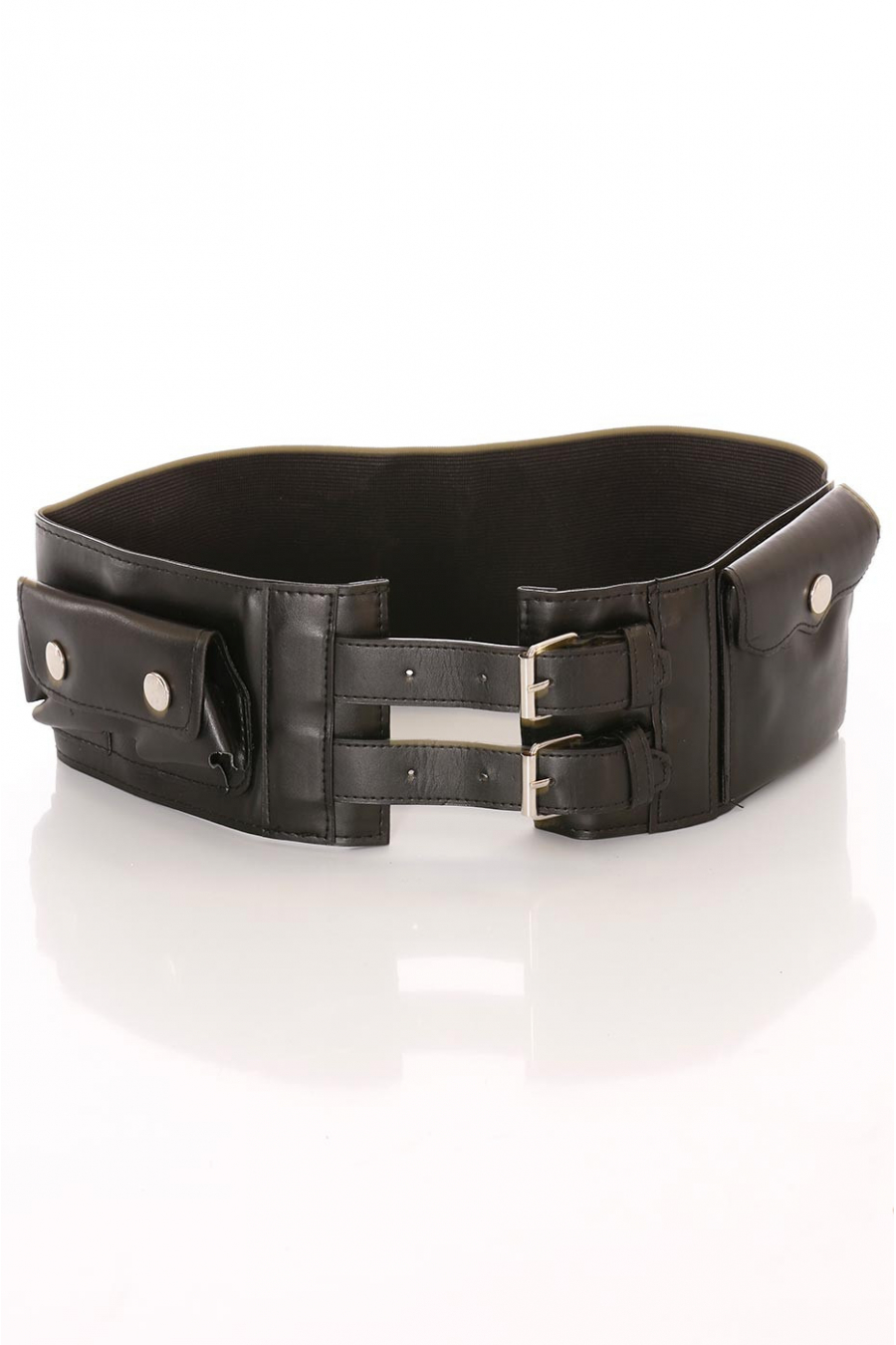 Wide black belt, double buckle and accessory pockets. D7235 - 1