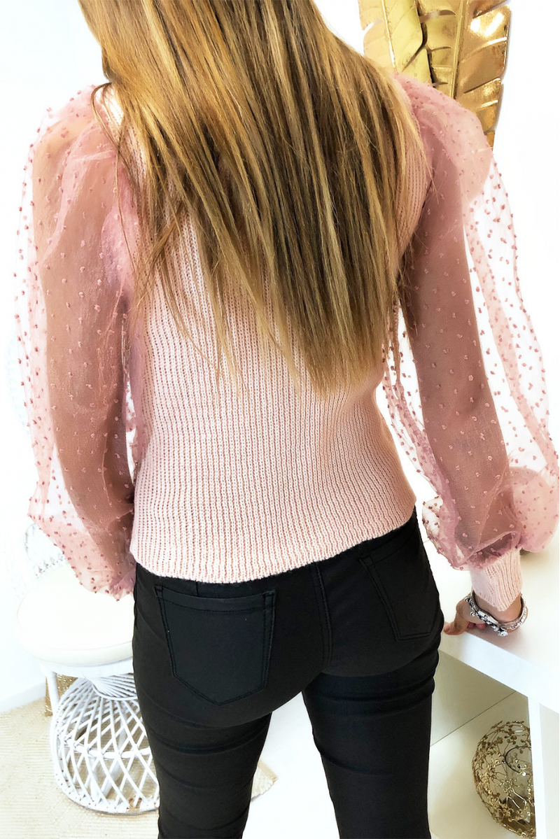 Mooie roze sweater met sluiermouwen