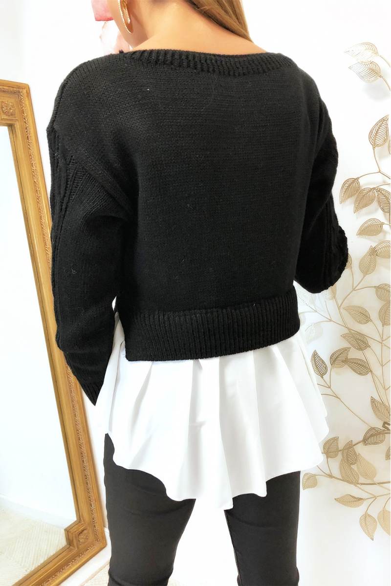 Mooie zwarte 2 in 1 hemdtrui met hele trendy vlecht Mooie zwarte 2 in 1 hemdtrui met hele trendy vlecht