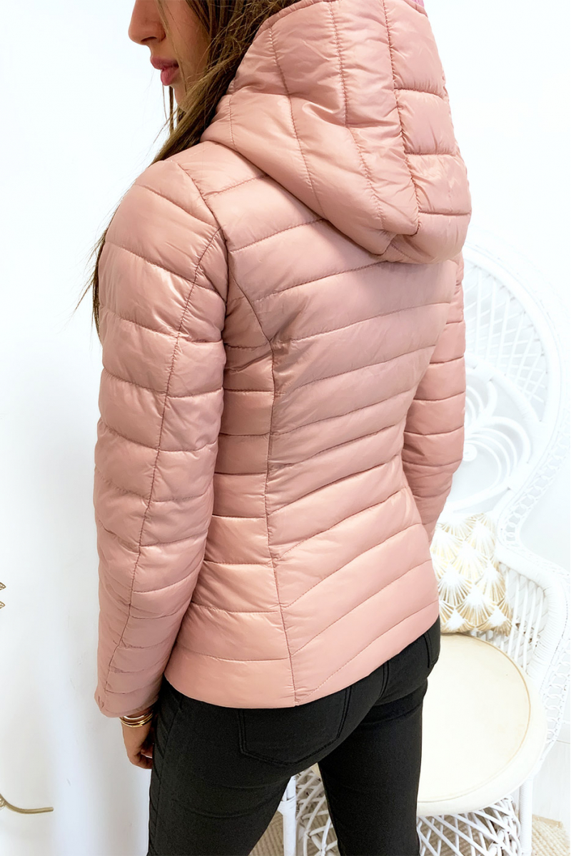 Magnifique doudoune rose avec poches et capuche doré à l'intérieure - 1