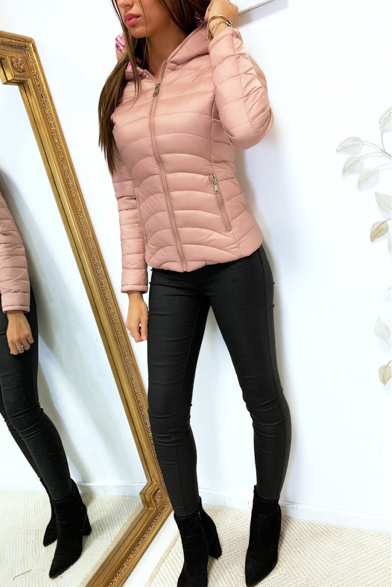 Magnifique doudoune rose avec poches et capuche doré à l'intérieure - 3