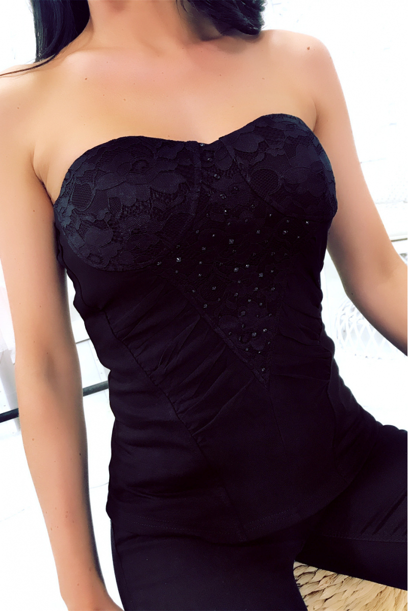 ToBTBlack bustier, rhinestones and lace. 2873 - 2