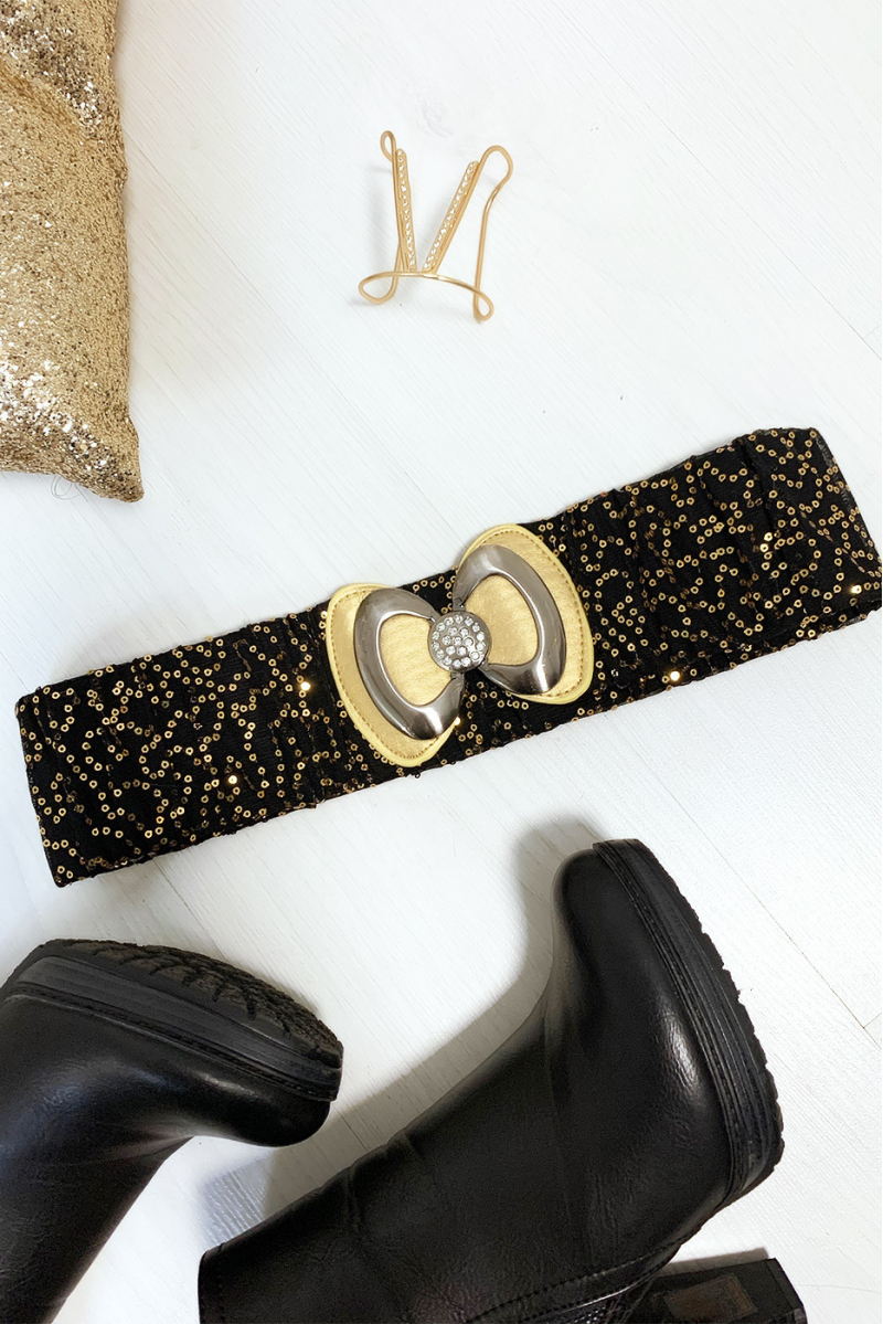 Jolie ceinture pailleté noir et doré avec forme papillon vendu par paquet de 12