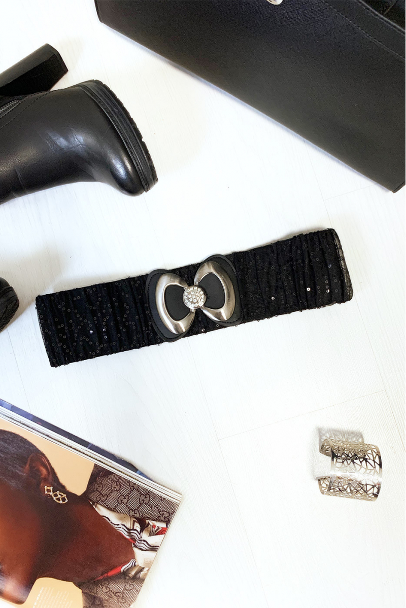 Jolie ceinture pailleté noir avec forme papillon vendu par paquet de 12