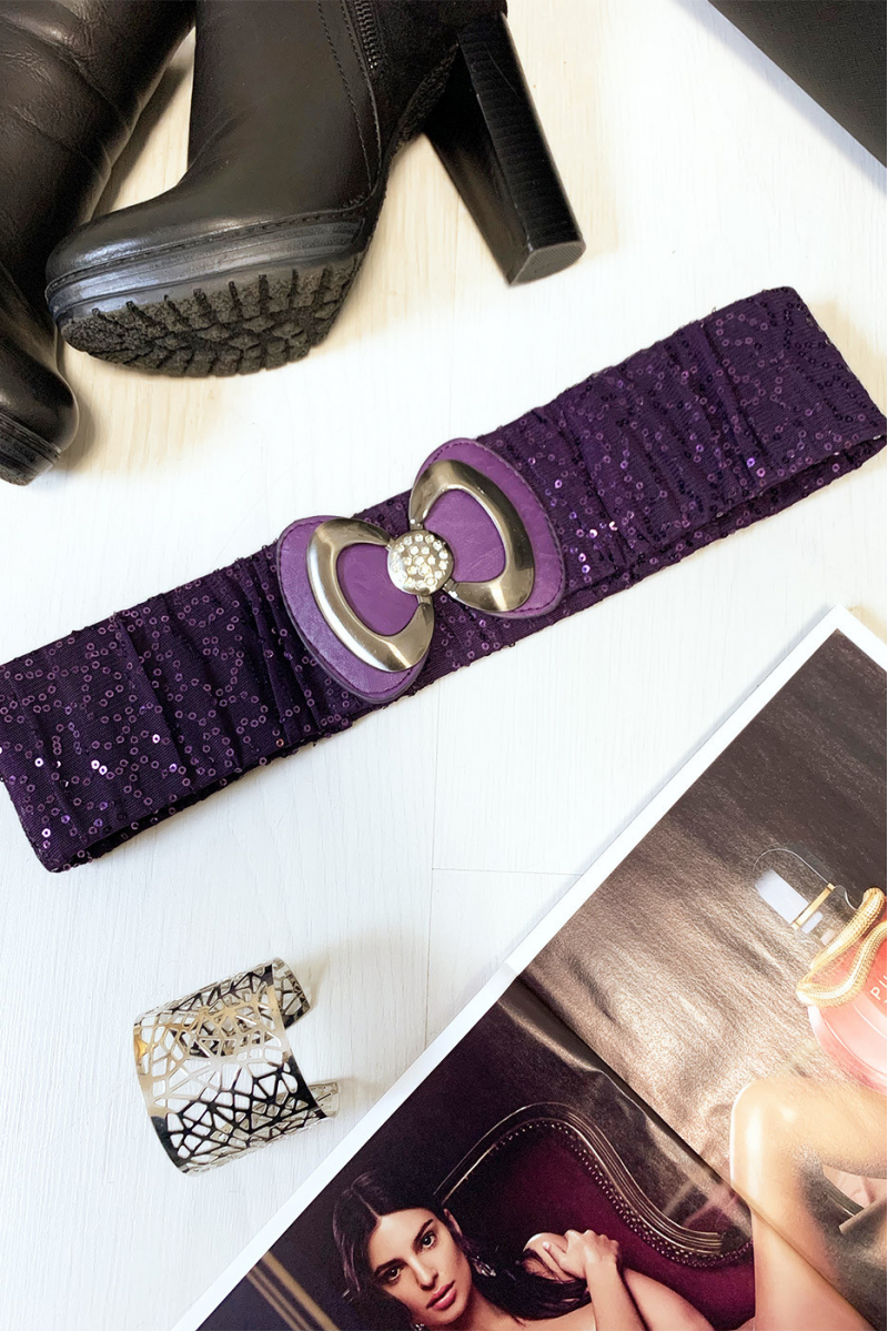 Jolie ceinture pailleté violet avec forme papillon vendu par paquet de 12
