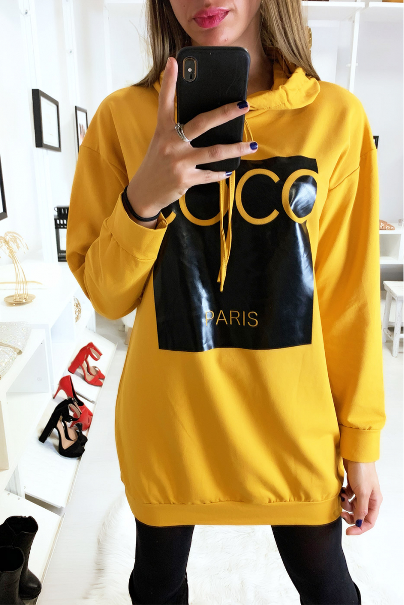 Mustard hoodie with coconut writing on shiny background - 1
