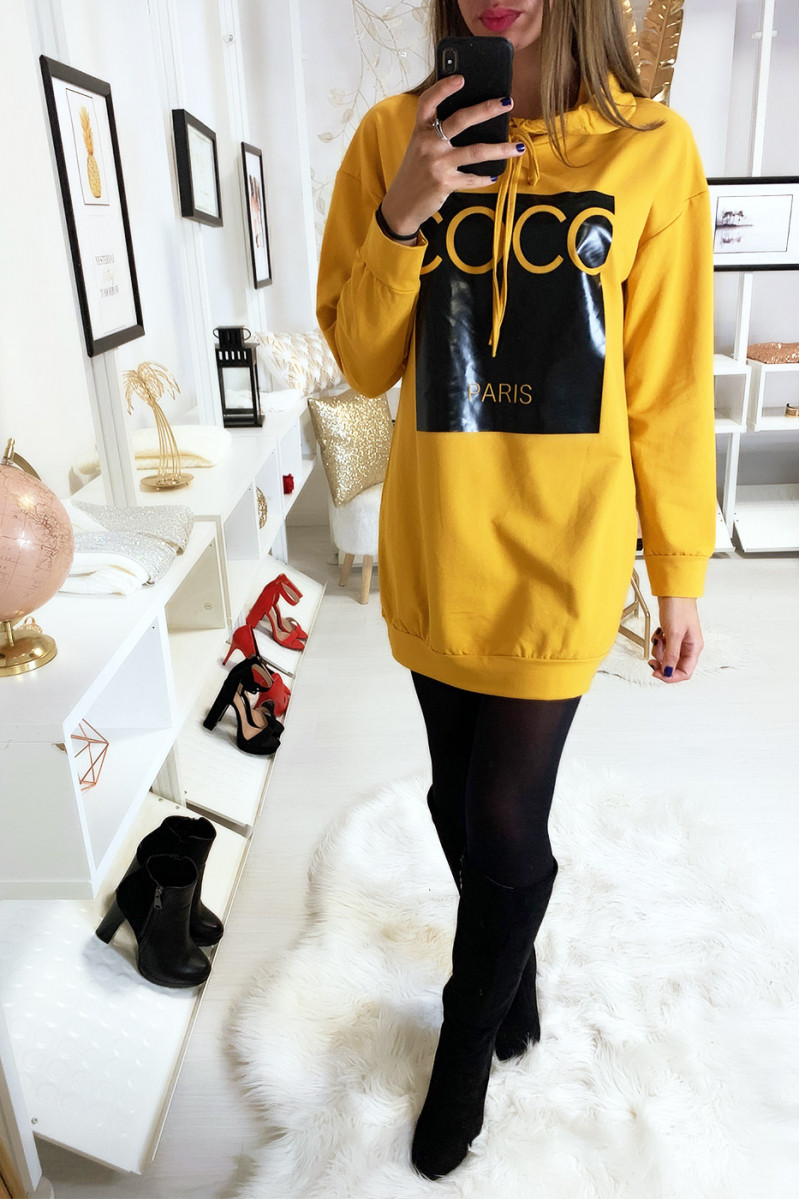 Mustard hoodie with coconut writing on shiny background - 3