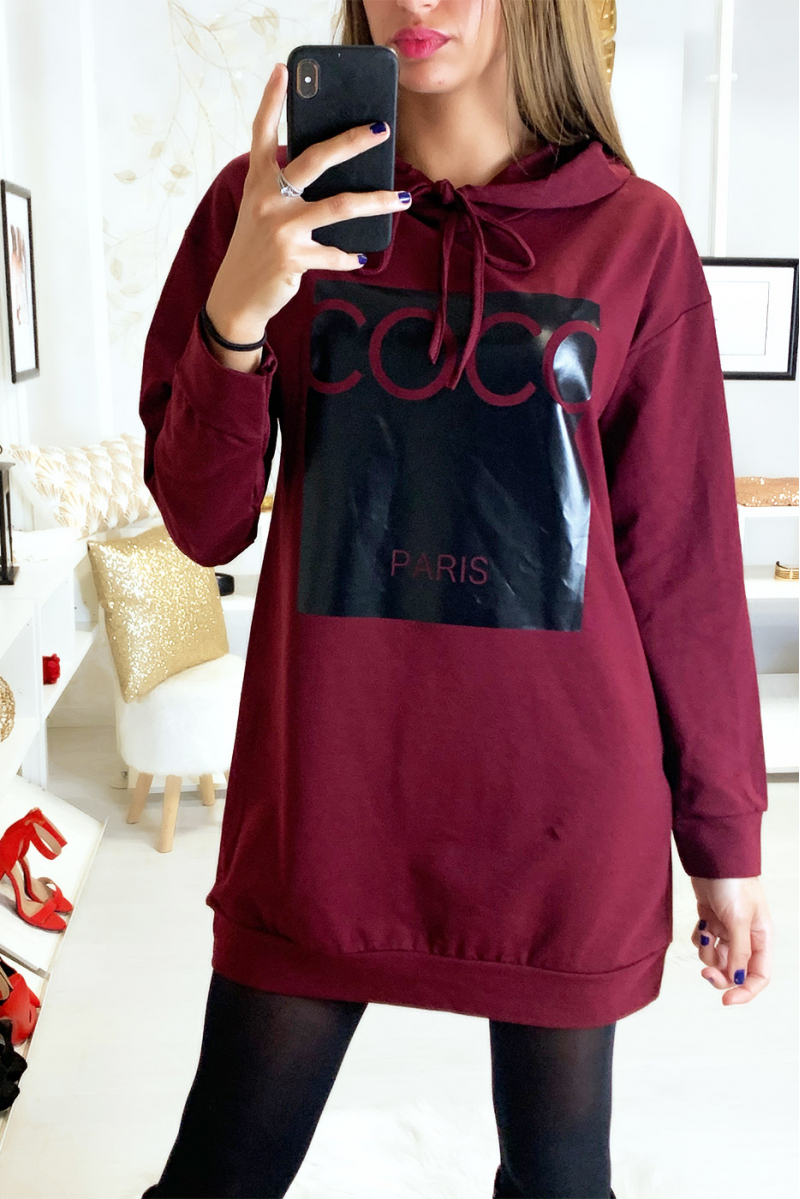 Burgundy hoodie with coconut writing on shiny background - 3