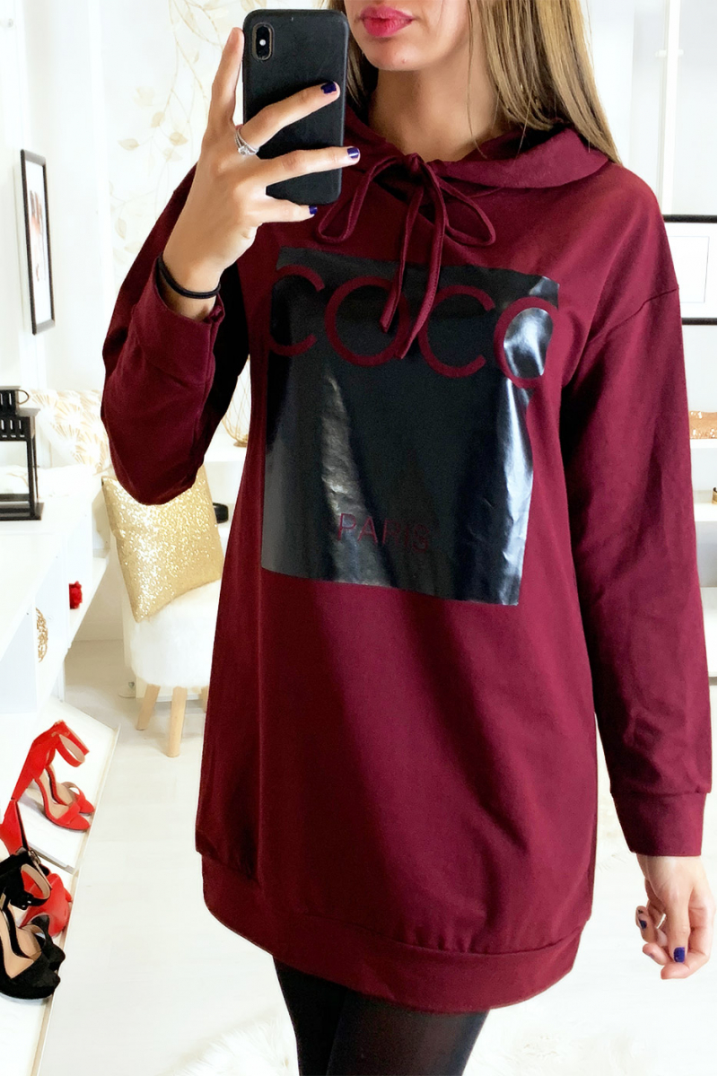 Burgundy hoodie with coconut writing on shiny background - 4