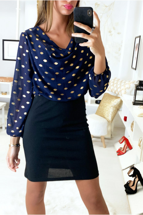 Robe marine et noir col tombant avec de jolie touche doré - 5