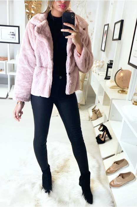 Veste rose très douce en fausse fourrure - 1