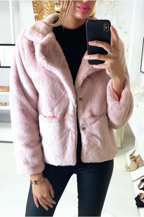 Veste rose très douce en fausse fourrure - 2
