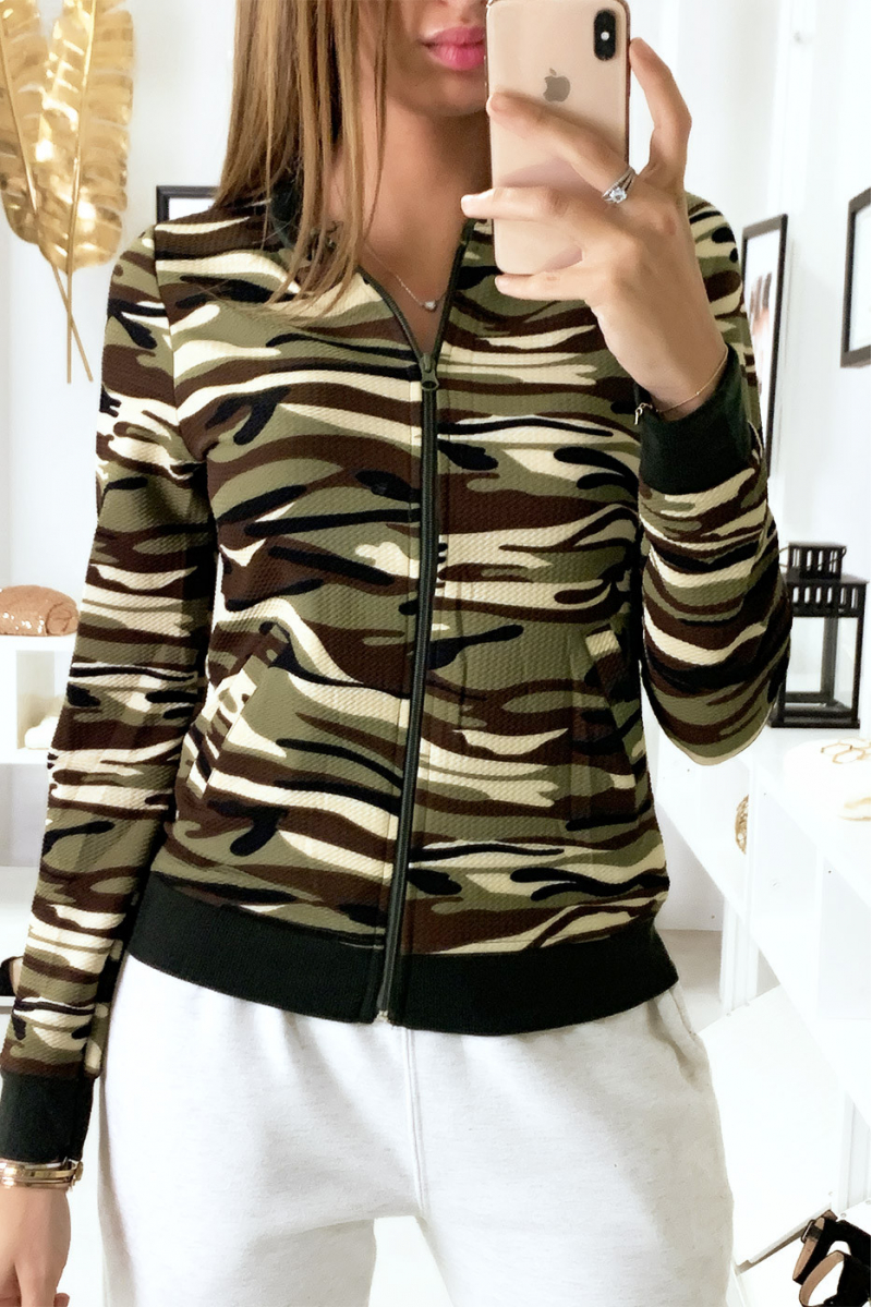 Jolie Veste Beige style camouflage à fermeture zip. - 1