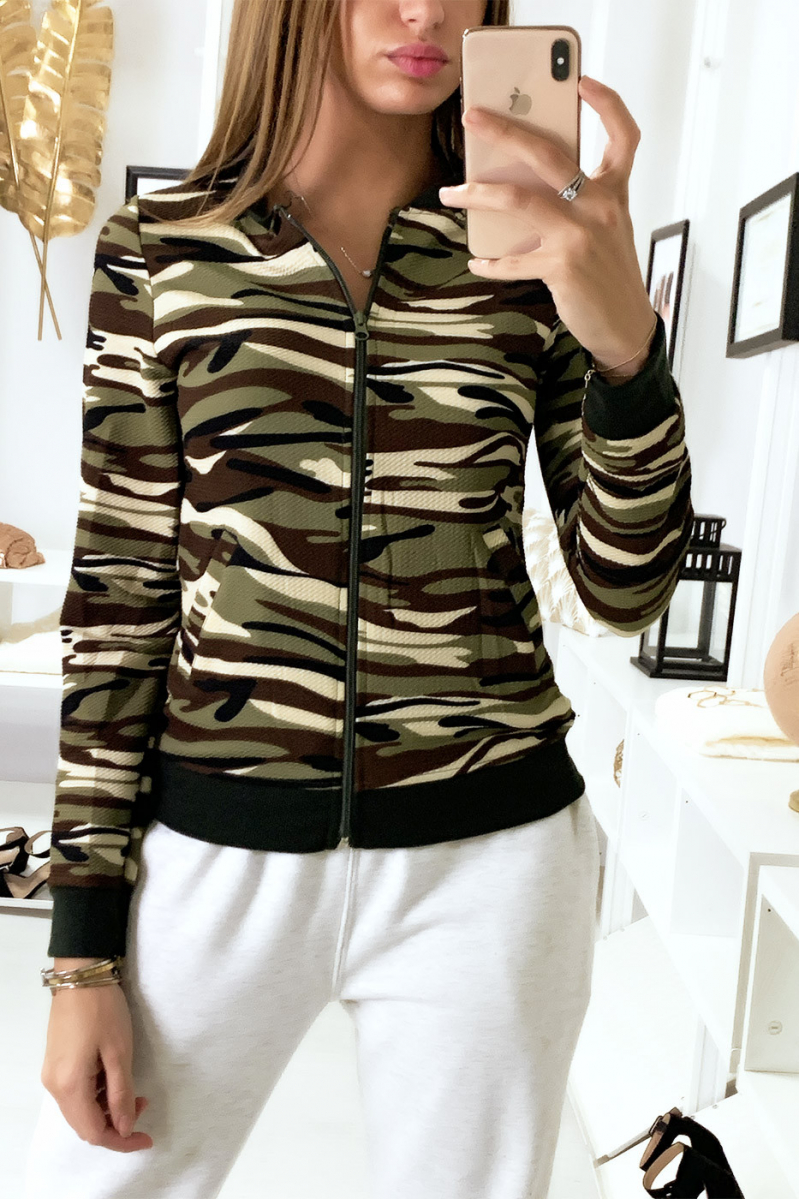 Jolie Veste Beige style camouflage à fermeture zip. - 2