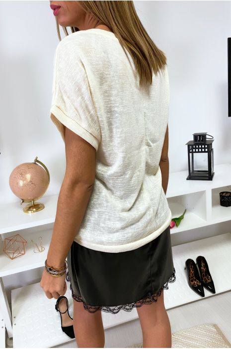 Top Beige manche courte à imprimé femme. - 5