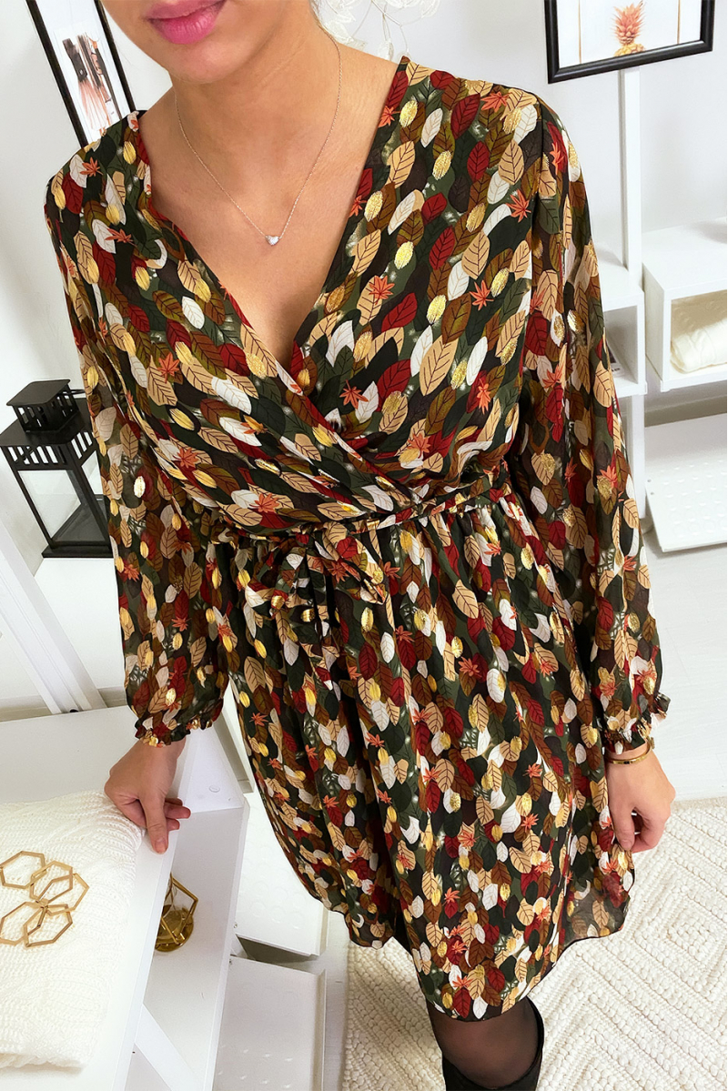 robe longue feuille doree