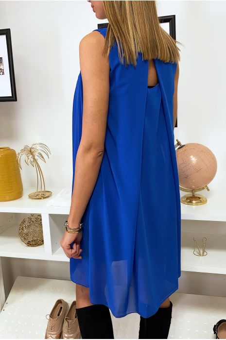 Robe Royale en voilage avec collier et effet dos nu. - 3