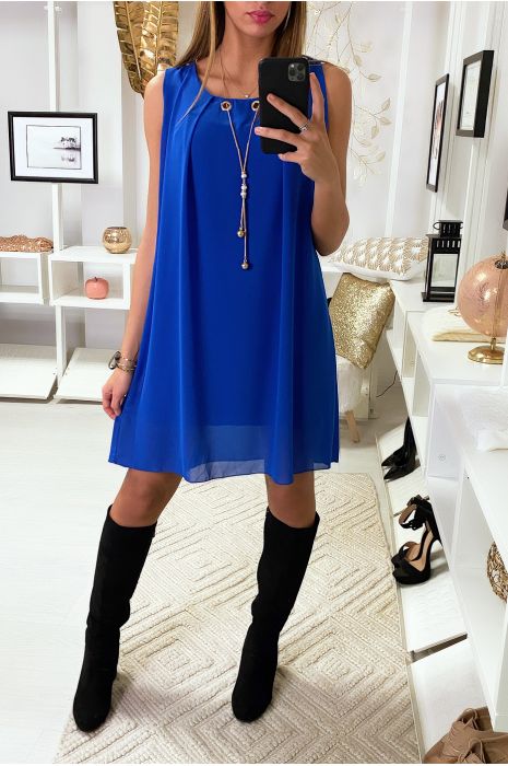 Robe Royale en voilage avec collier et effet dos nu. - 4