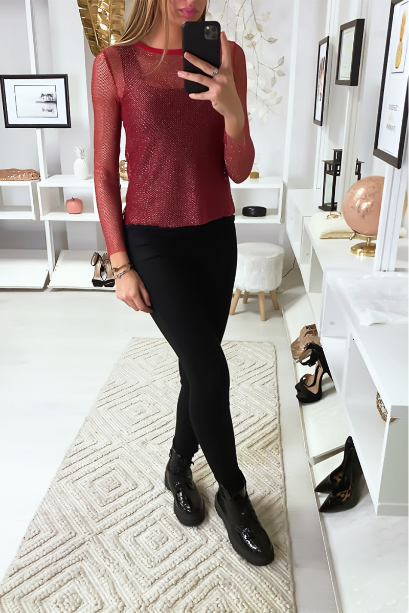 Burgundy top in transparent and gold mail - 5